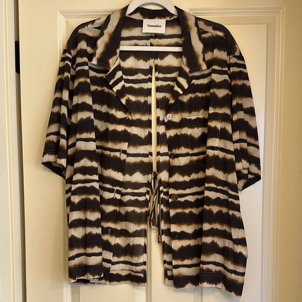 Nanushka Brown Tie-Dye Stripe Short Sleeve Shirt - Picture 7 of 11